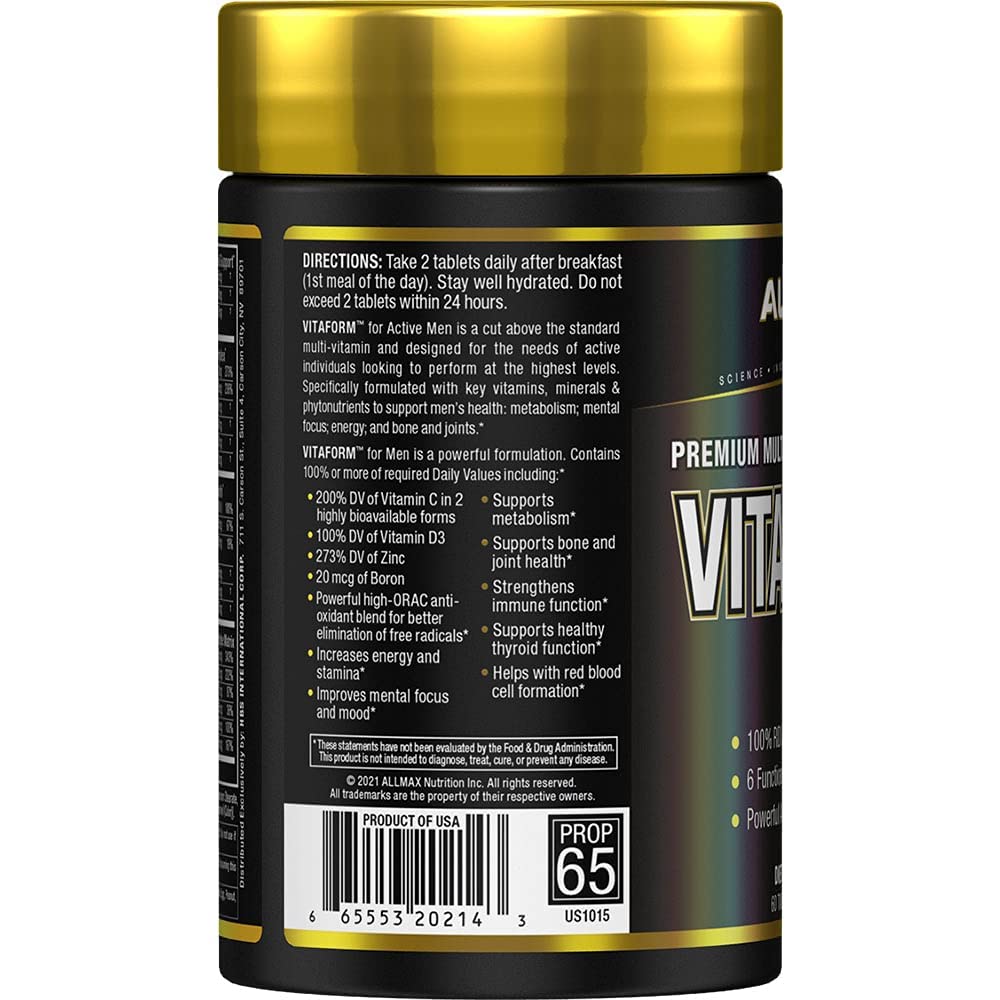 ALLMAX Vitaform Premium: tablettes faciles à avaler pour soutenir la vitalité.