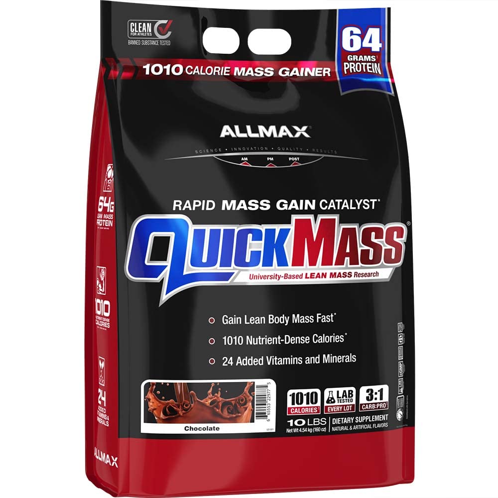 ALLMAX QuickMass poudre chocolat 10 lb pour un apport protéique soutenu.