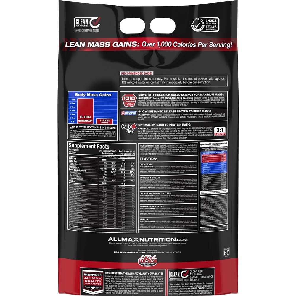 ALLMAX QuickMass shaker chocolat prêt à préparer un shake rapide.