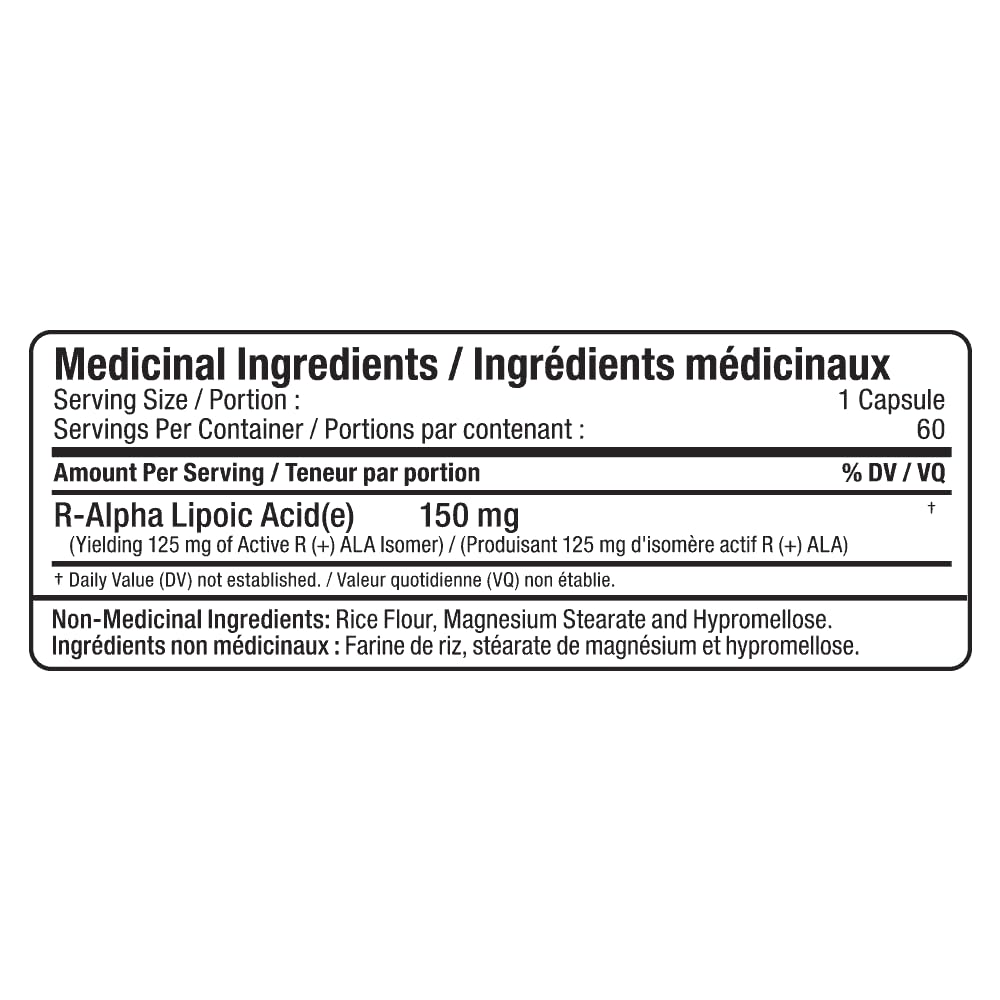 ALLMAX R+ALA etiquette-emballage, informations claires sur les ingrédients et bénéfices.