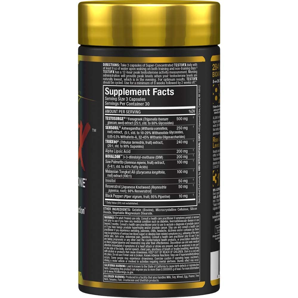 ALLMAX TESTOFX Xtreme – mélange d'ingrédients clés pour le soutien potentiel.