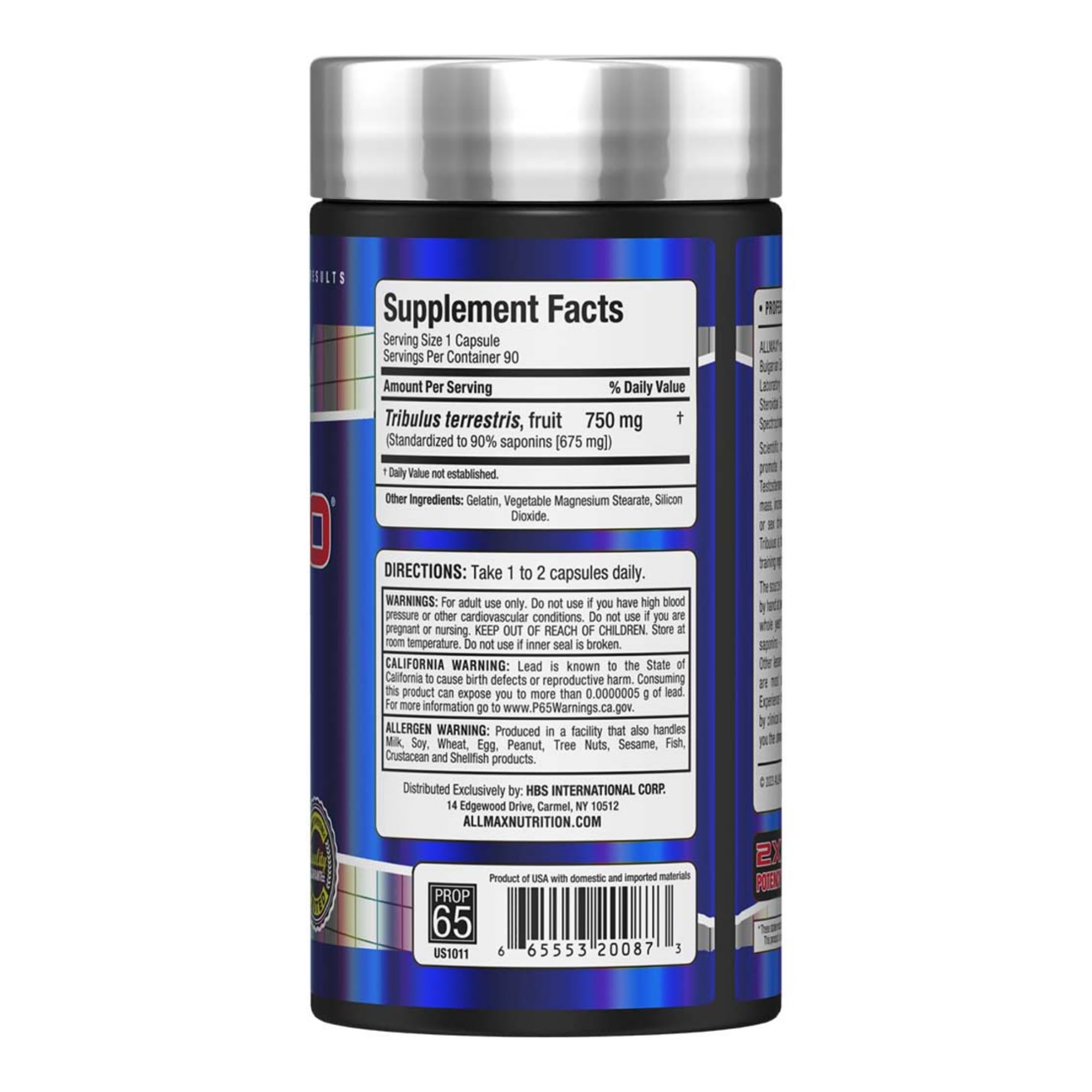 ALLMAX TRIBX90 étiquette produit, dosage recommandé pour l'entraînement.
