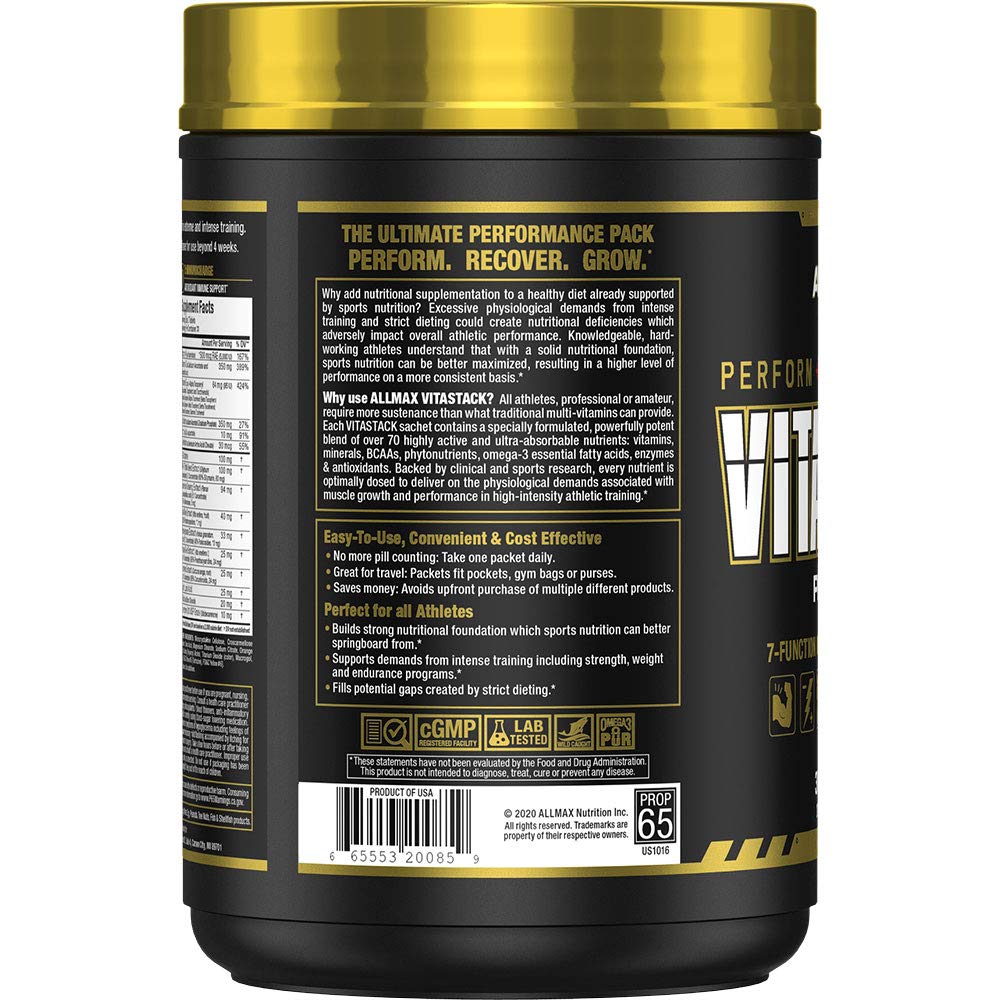 ALLMAX VITASTACK tablettes quotidiennes : ingestion simple avec eau pour énergie continue