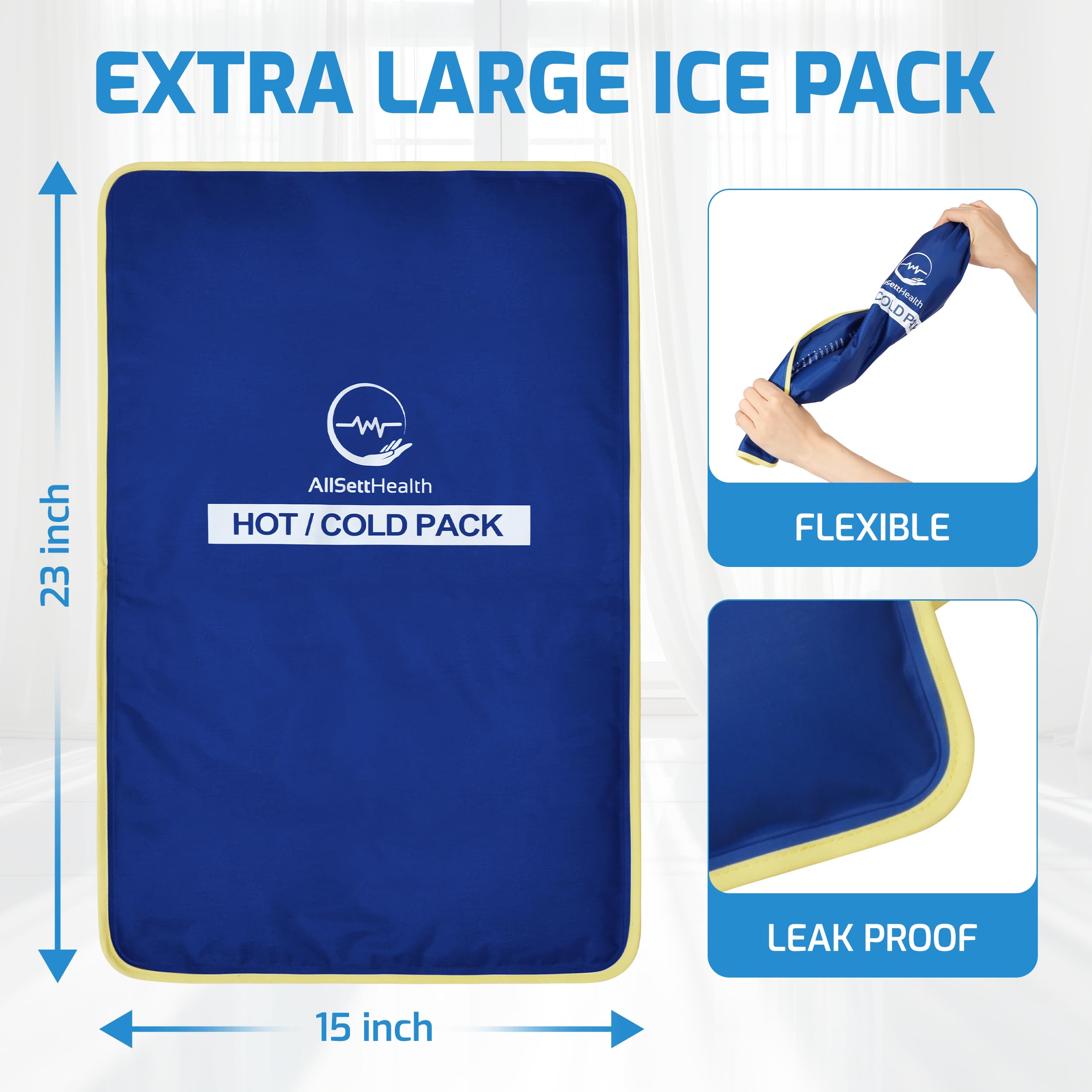 AllSett Health compresse gel XL reste souple même congelée pour un ajustement confortable.