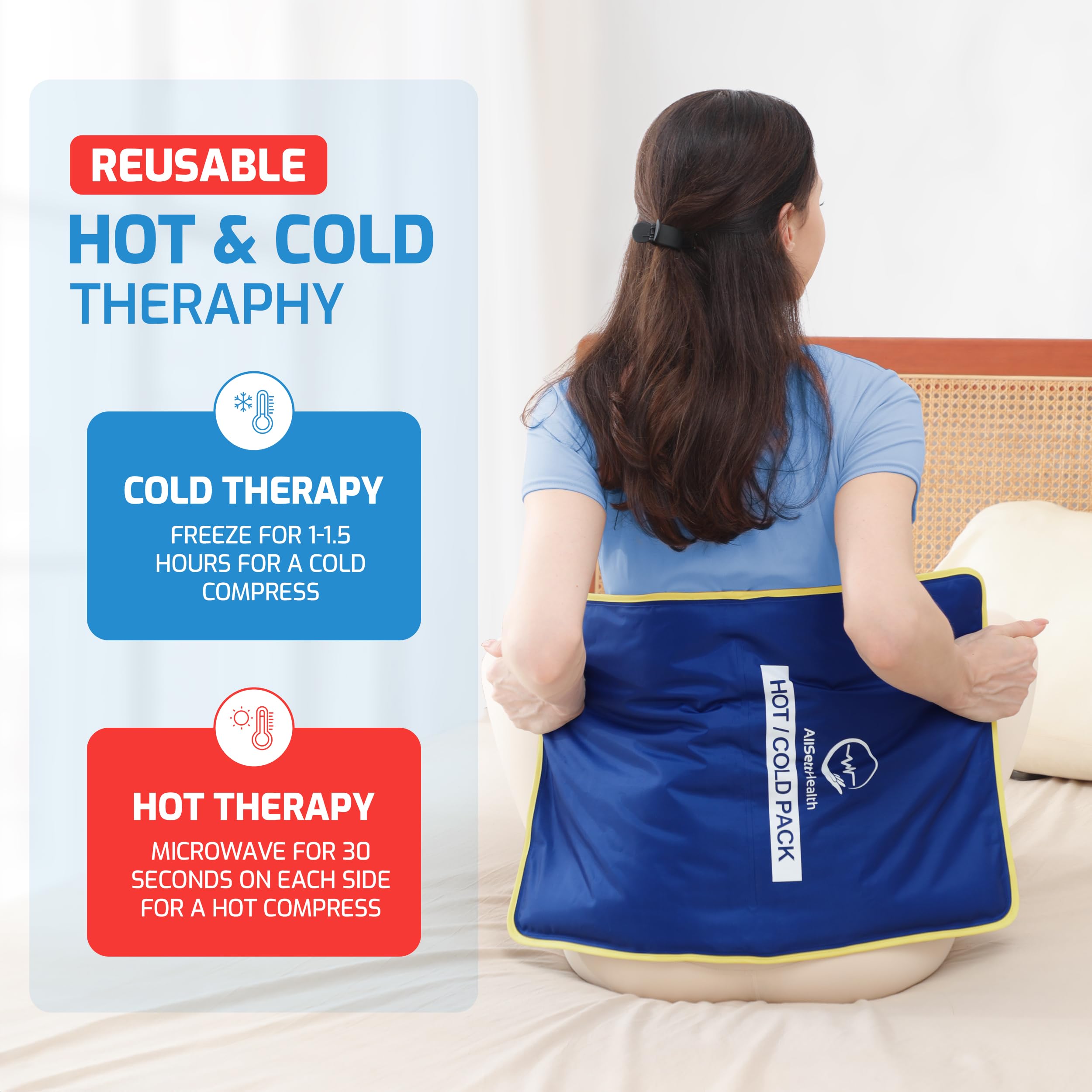 AllSett Health compresse gel XL prête pour l’utilisation froid et chaud.