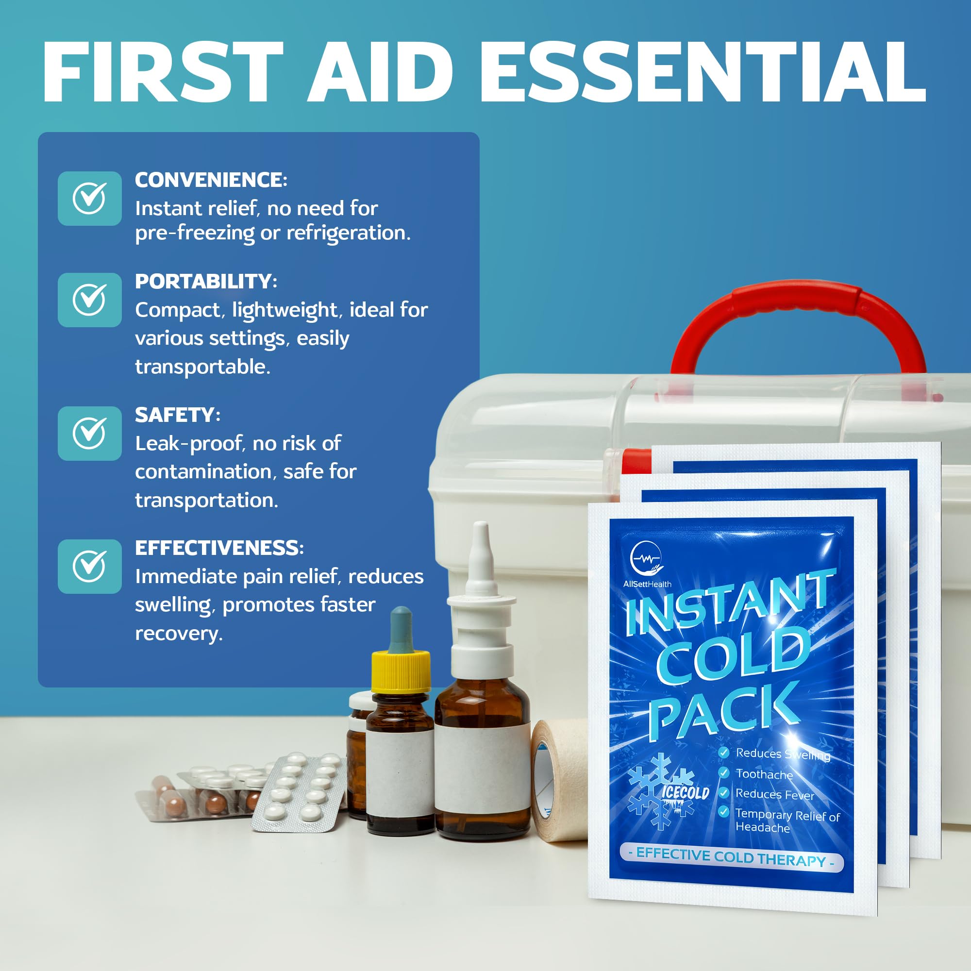 AllSett Health kit secours glace, compagnon fiable pour premiers soins domestiques.