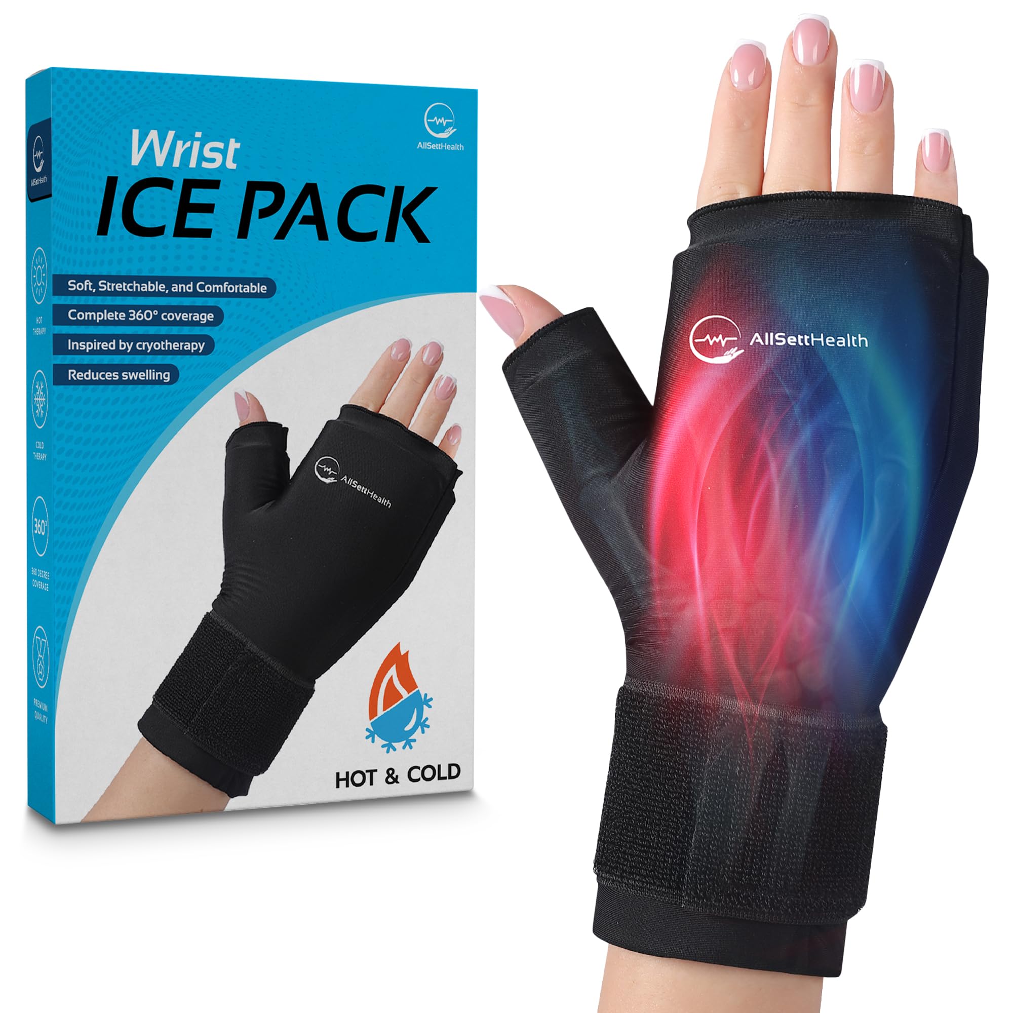AllSett Health poignet glace thérapie double pour soulager l'inconfort.