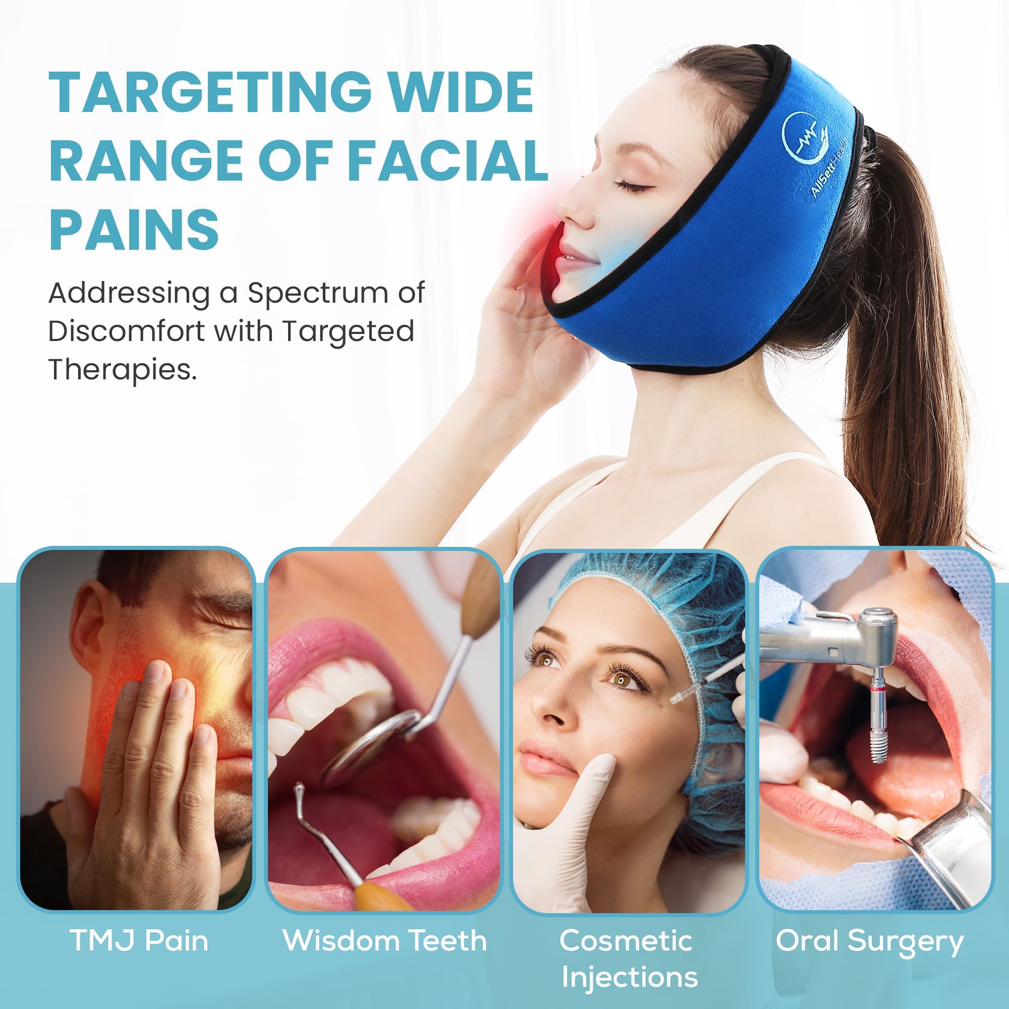 AllSett Health sangle reglable – ajuste parfaitement le compress visage pour un maintien personnalisé.