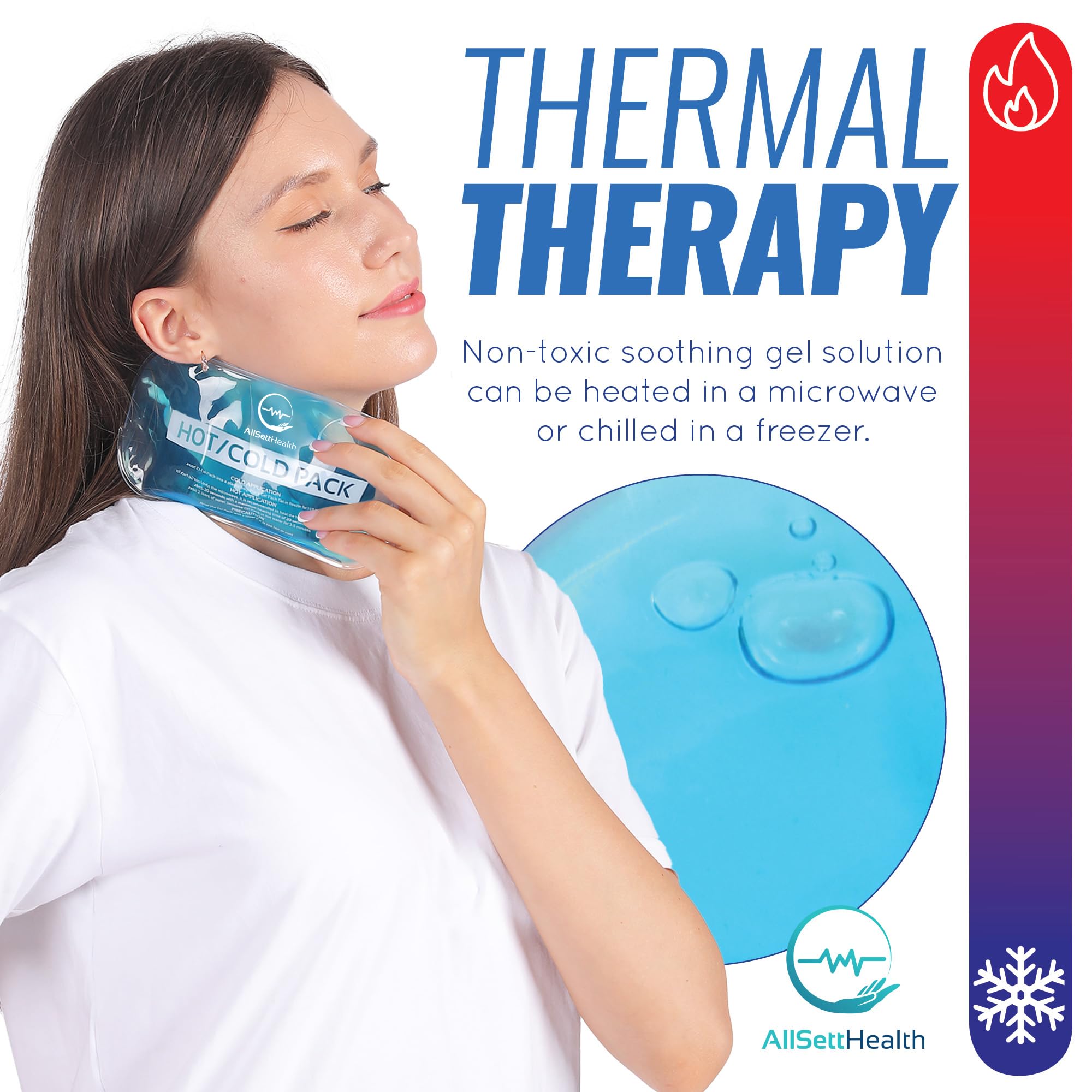 AllSett Health gel chaud et froid, réchauffage rapide au micro-ondes pour un réconfort rapide.