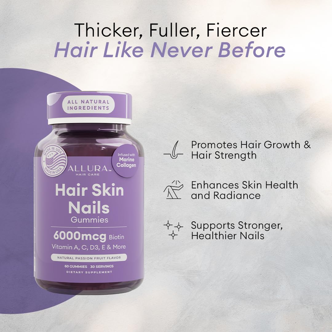 Biotine 6000mcg ALLURA HAIR – formulation enrichie pour cheveux forts et ongles plus résistants.