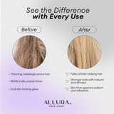 Utilisation ciblée cheveux, peau et ongles ALLURA HAIR – résultats potentiels en quelques semaines.