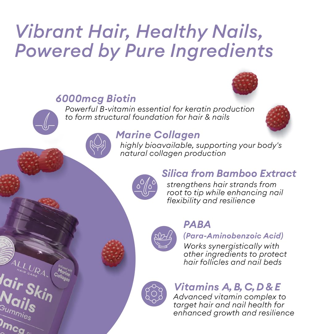 Collagène marin ALLURA HAIR – silice de bambou pour cheveux et ongles plus épais.