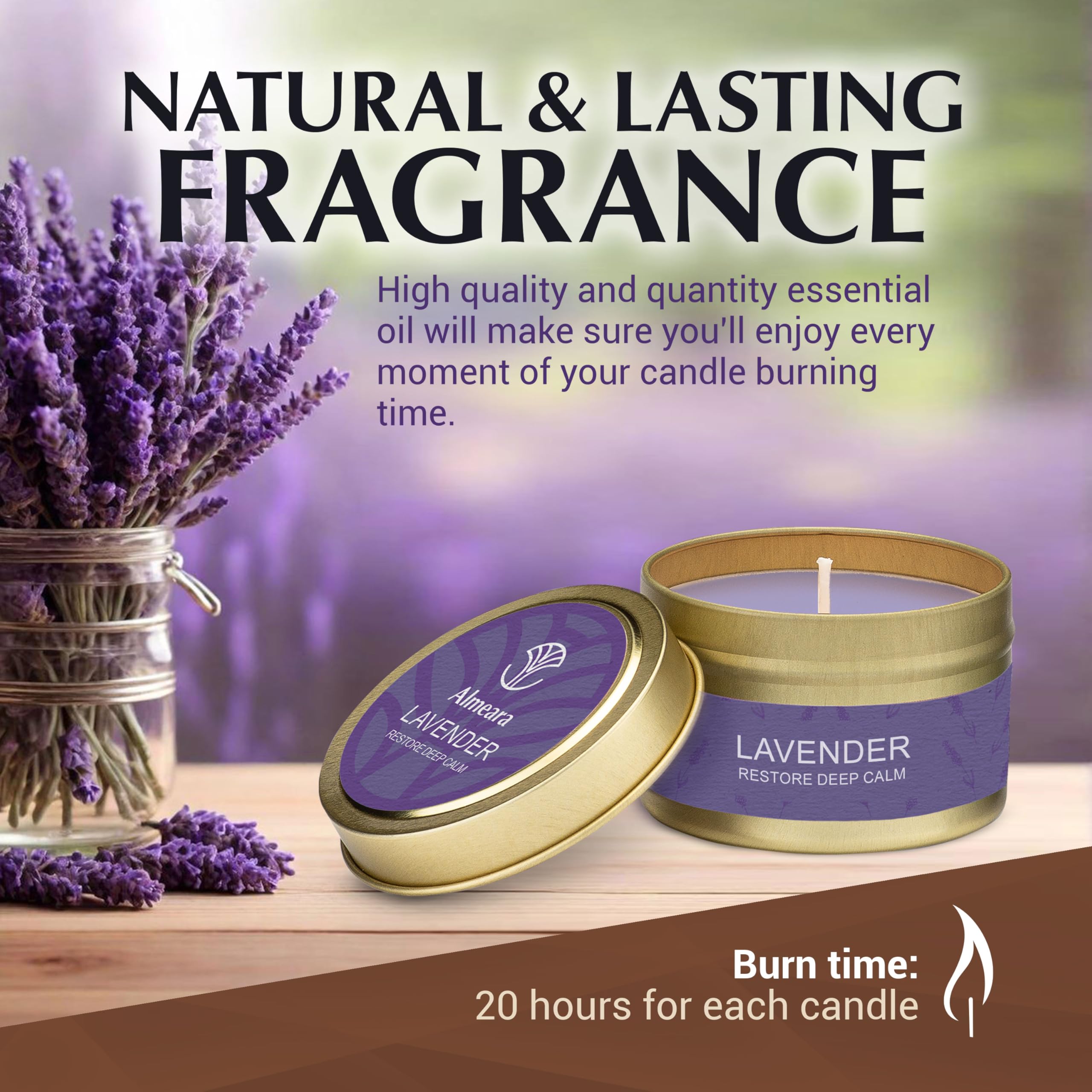 Bougie Almeara Sauge Lavande, idéale pour les rituels de purification et relaxation nocturne.