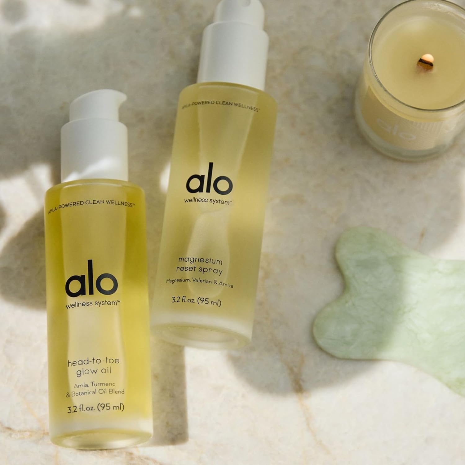 Alo Magnesium Reset – gros plan sur ingrédients amla et arnica pour le soutien naturel.