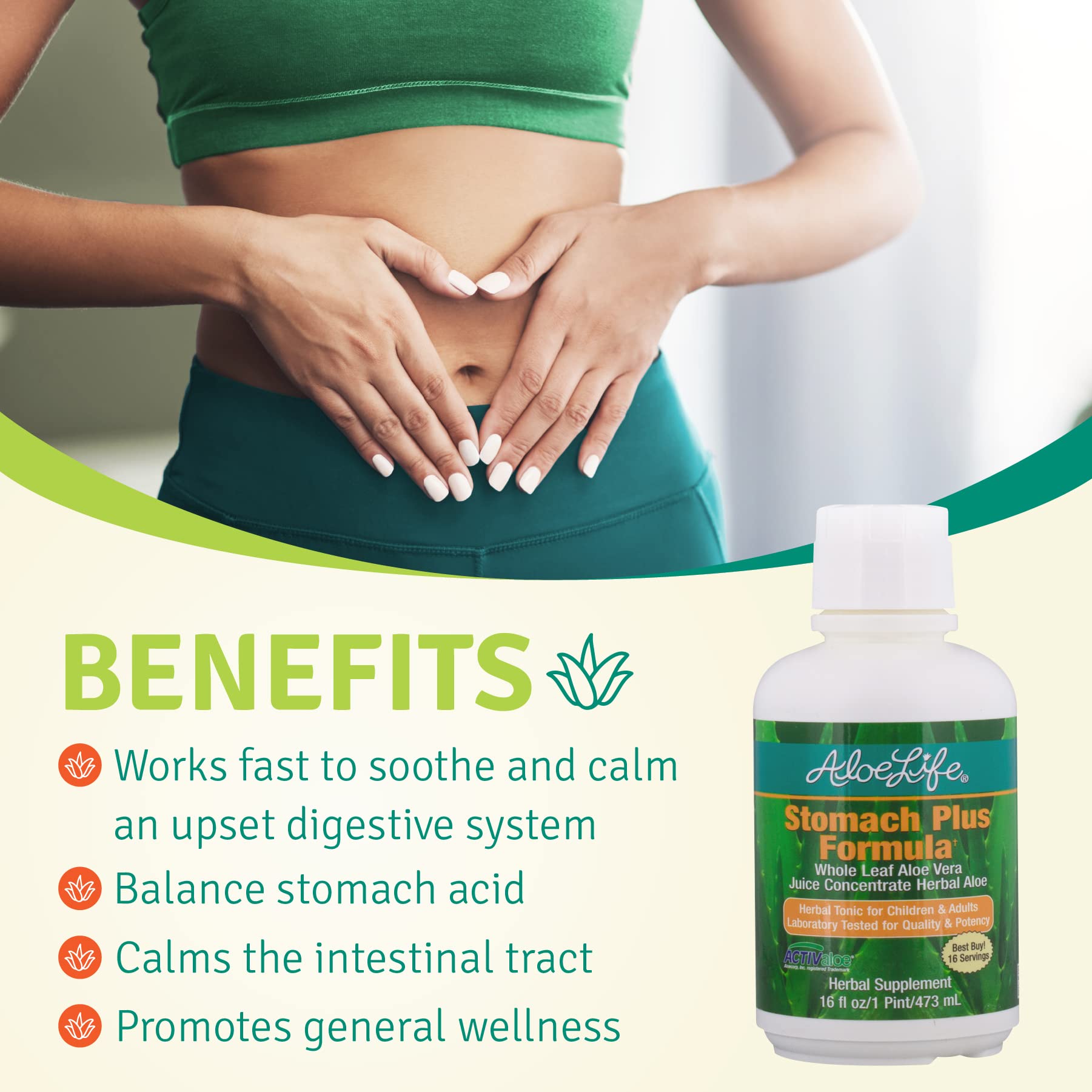 Aloe Life Stomach Plus plantes herbes, mélange apaisant pour digestion.