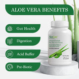 AloeCure: capules sur table, extrait feuille interne pour digestion douce.
