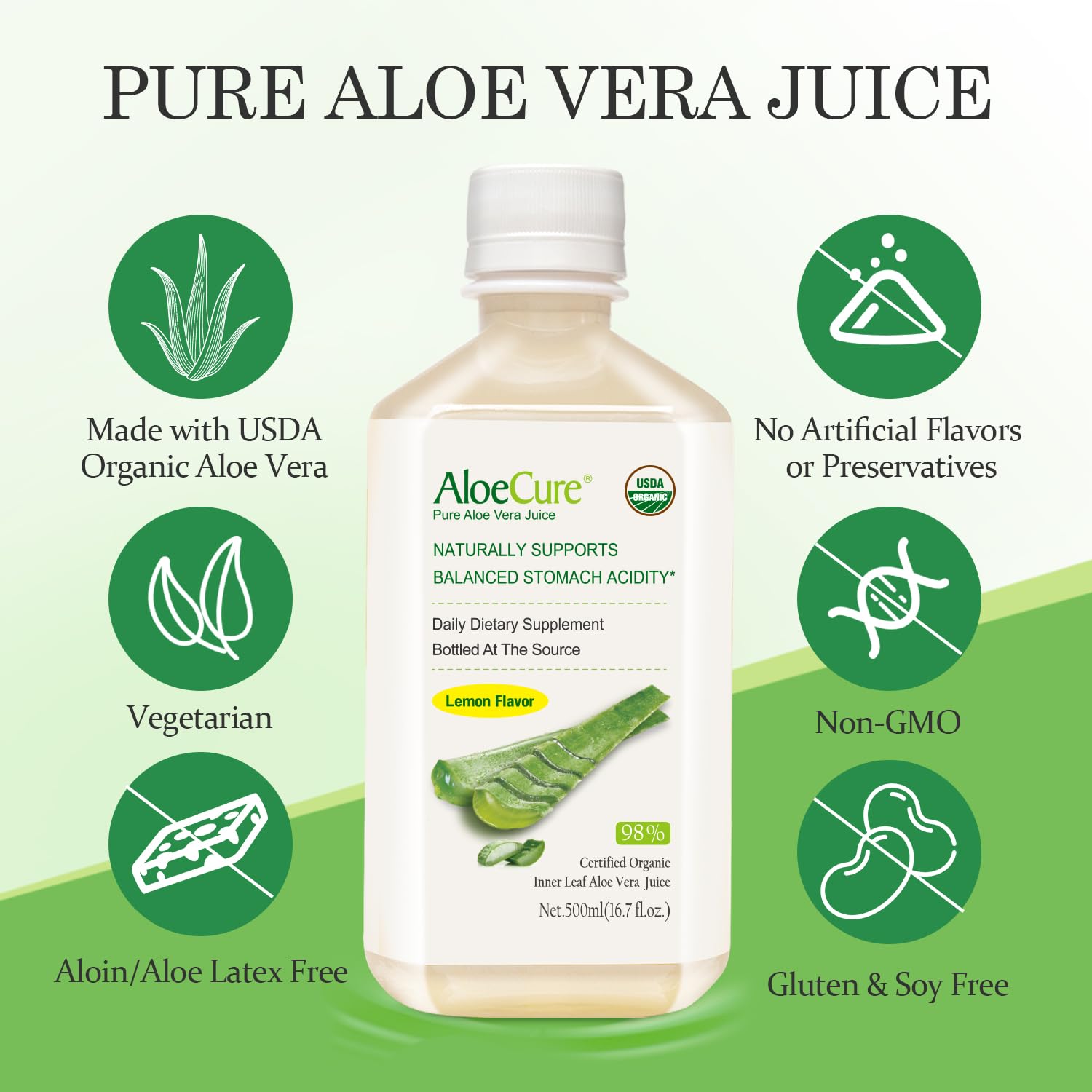 AloeCure: étiquette bio et USDA certifié, gage de qualité.