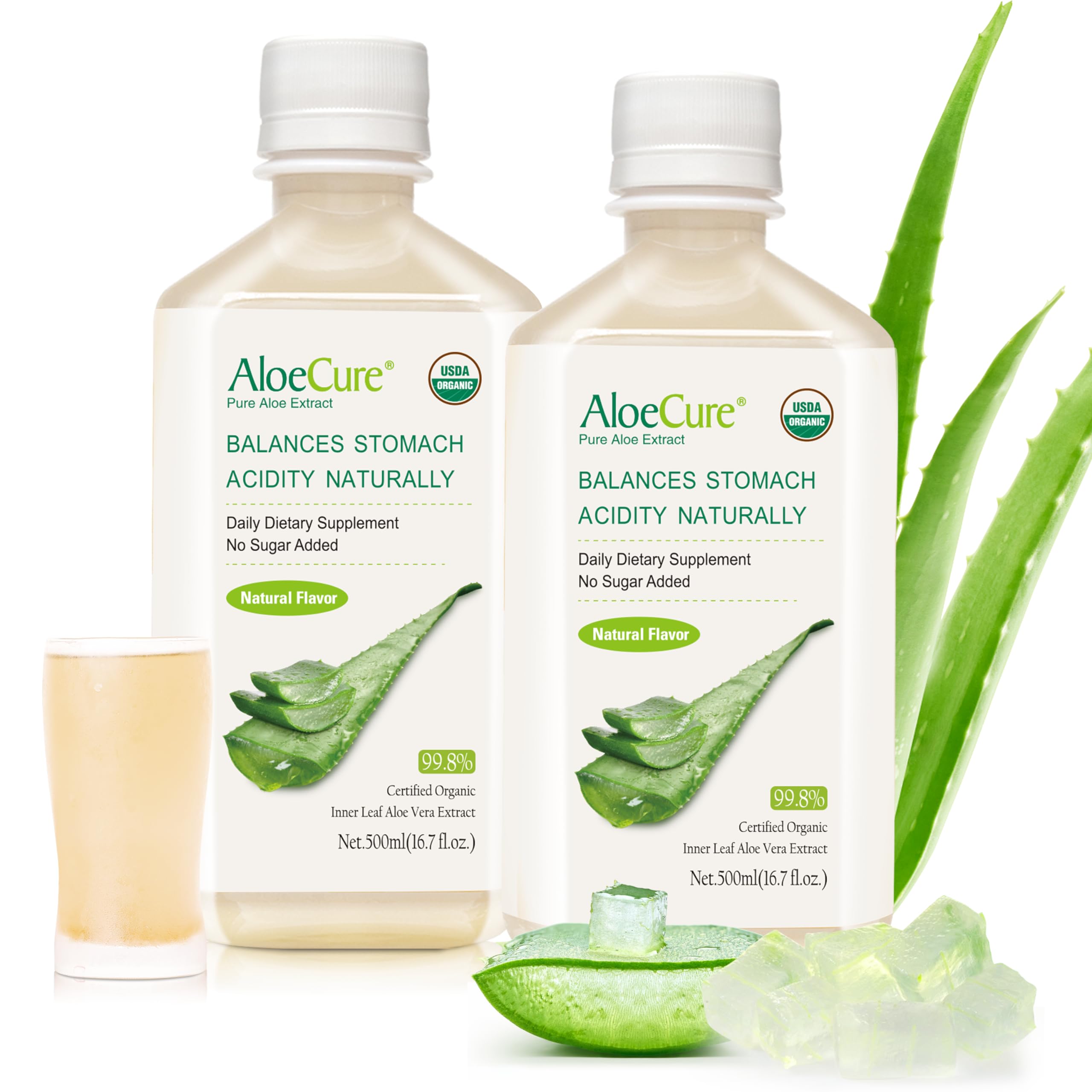 AloeCure – jus d’aloe bio en bouteille de 500 ml, soutien digestif.