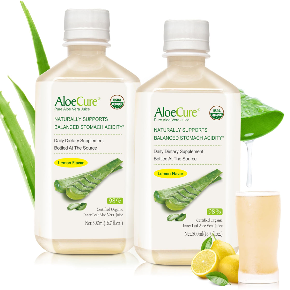 AloeCure jus aloe vera citron, emballage clair pour digestion equilibree