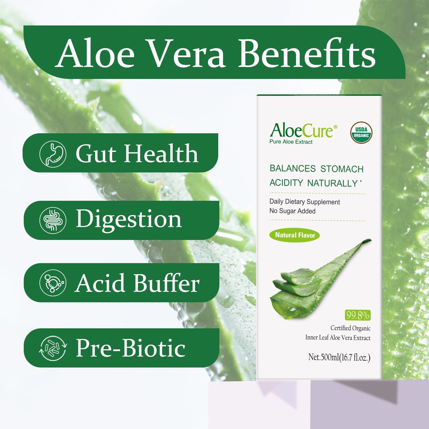 AloeCure: verse le jus dans un verre, moment de soin digestif.
