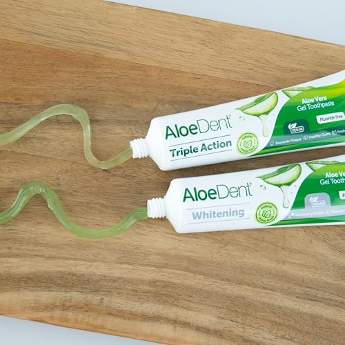 Aloe Dent dentifrice taches café-thé-vin rouge, tube visible, effet éclaircissant potentiel.