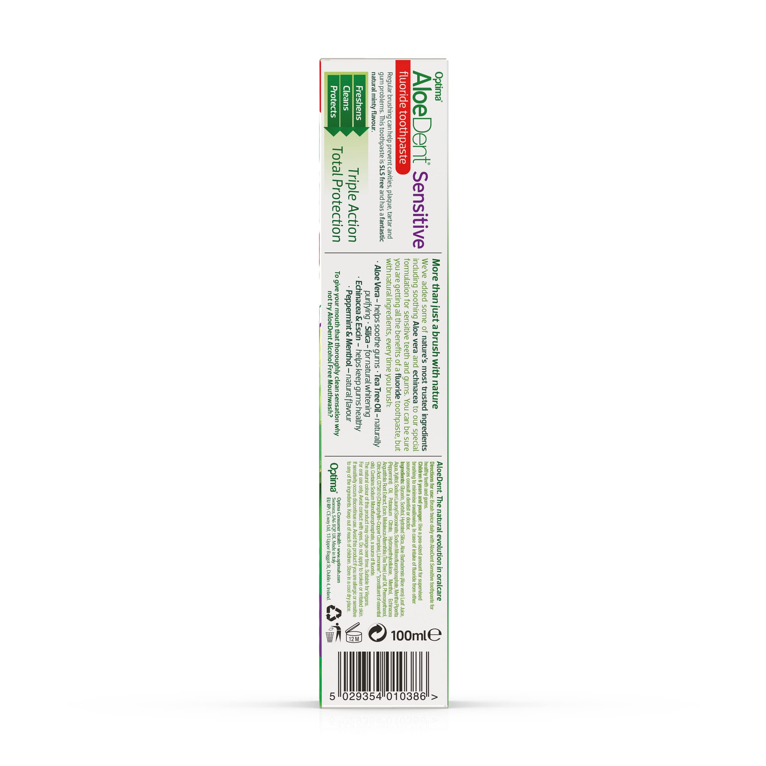 AloeDent Sensitive emballage biodégradable, option respectueuse de l'environnement.