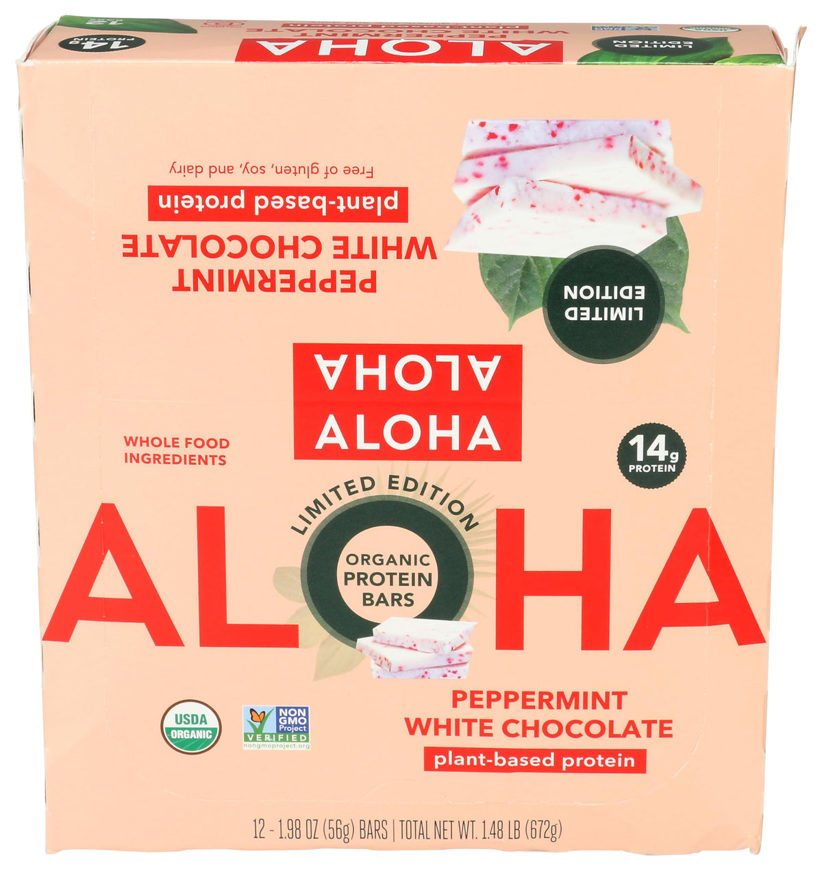 Barre ALOHA Chocolat Blanc Menthe emballage attrayant, idéale pour une collation pratique.