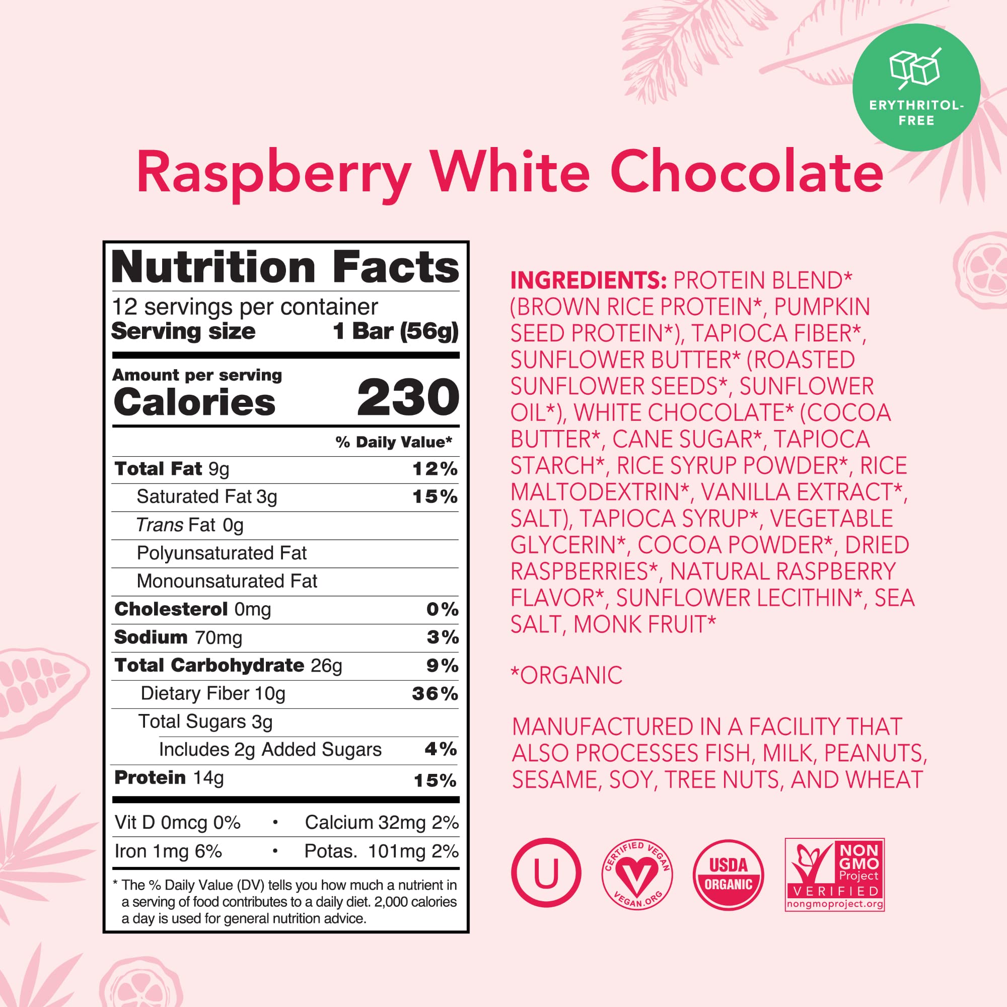 Ingrédients naturels ALOHA pour une collation végan framboise chocolat blanc