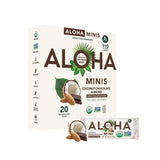 Barres mini ALOHA protéinées coco-chocolat-amande en boîte, collations vegan pratique.