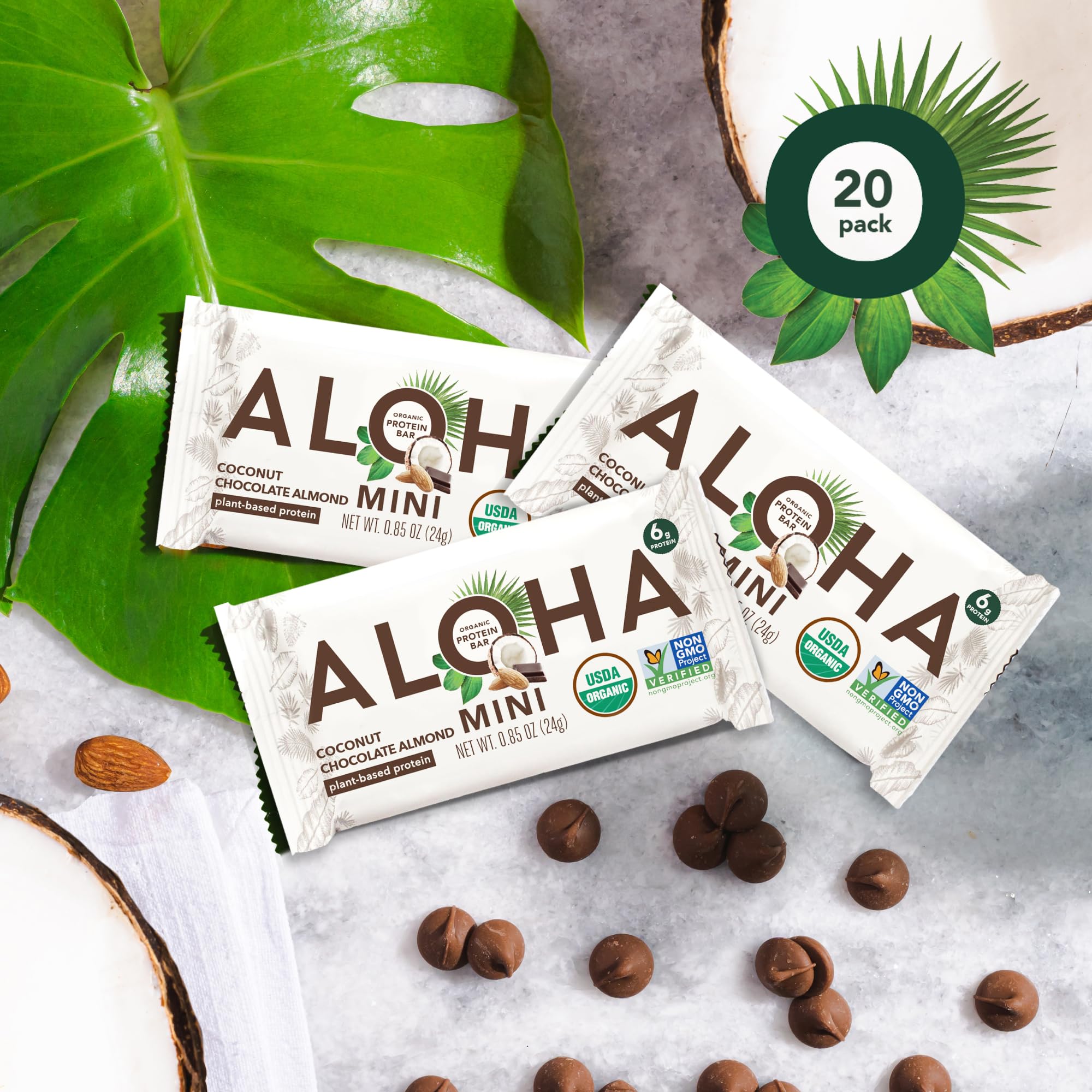 Barre ALOHA minis coco-chocolat-amande, vegan et sans gluten, snack sûr.
