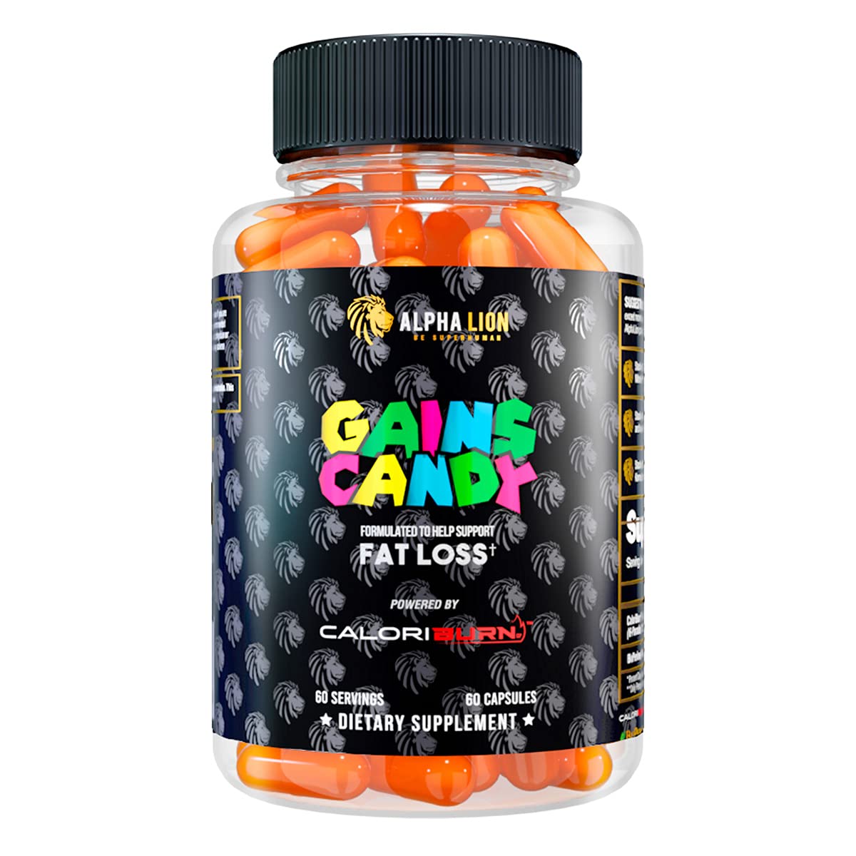 ALPHA LION Gains Candy - Bouteille visible, énergie naturelle et métabolisme soutenu.