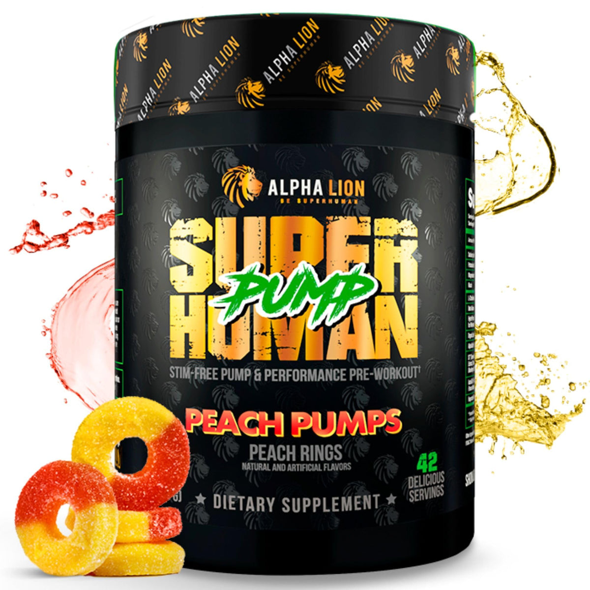 ALPHA LION Pump Pre Workout – bouteille peche, pour des pompes marquées et hydratation durable.