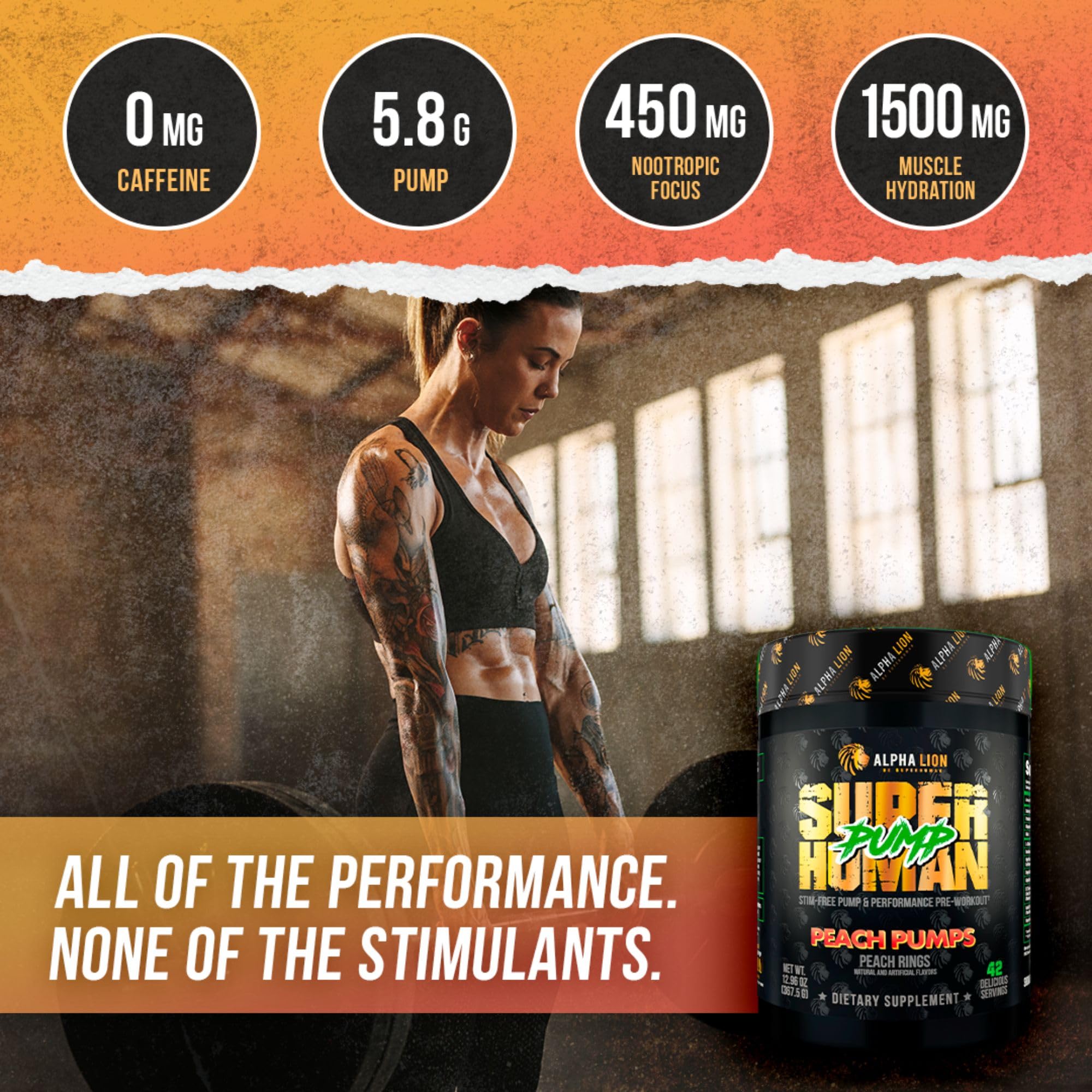 ALPHA LION Pump Pre Workout — shaker eau, melange rapide sans cafeine.