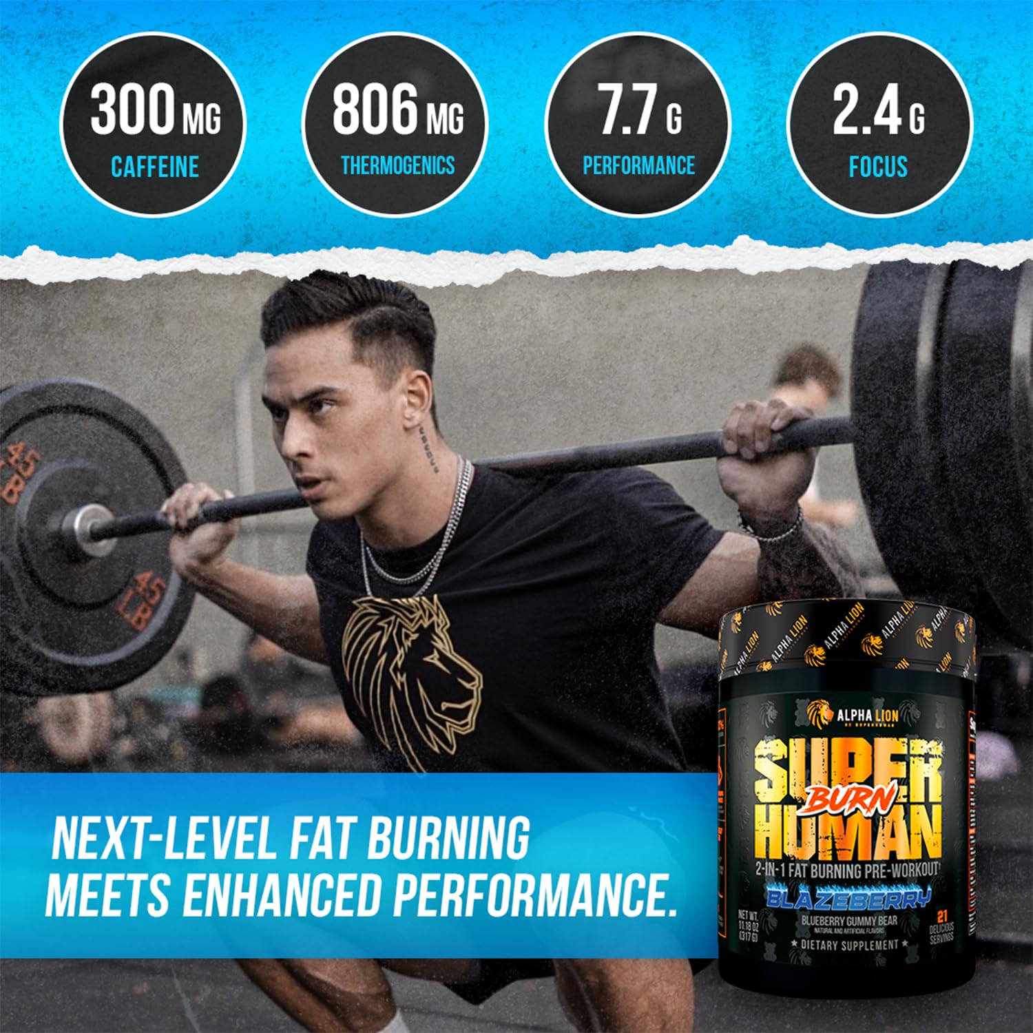 ALPHA LION Superhuman Burn – poudre pré-entraînement pour une énergie soutenue et concentration.