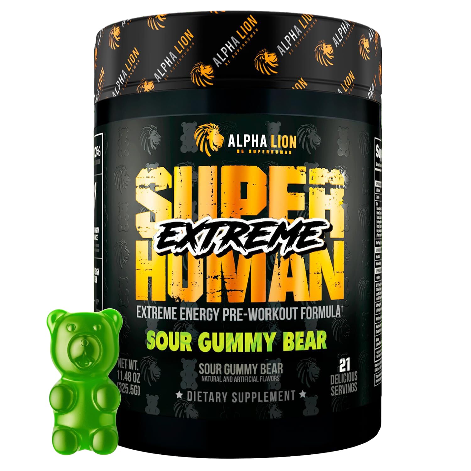 ALPHA LION Superhuman Extreme, bouteille pré-entraînement, énergie durable pour les séances.