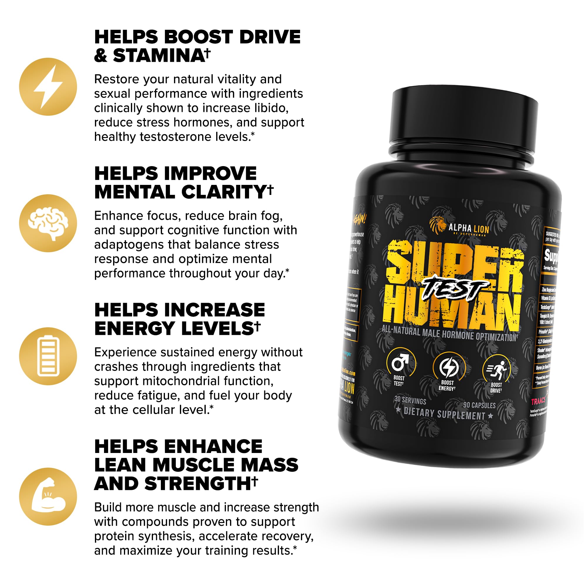 ALPHA LION Superhuman Test : etiquette visible, transparence et qualité premium
