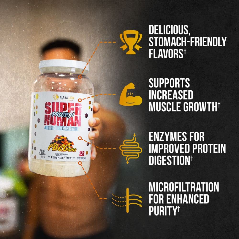 ALPHA LION Superhuman: poudre chocolat pour shakes riches en protéines après l'effort.