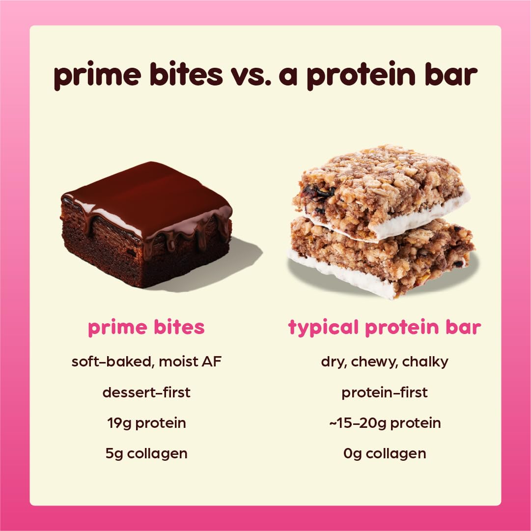 Prime Bites Brownie texture moelleuse et goût chocolaté, expérience rappelant un brownie frais.