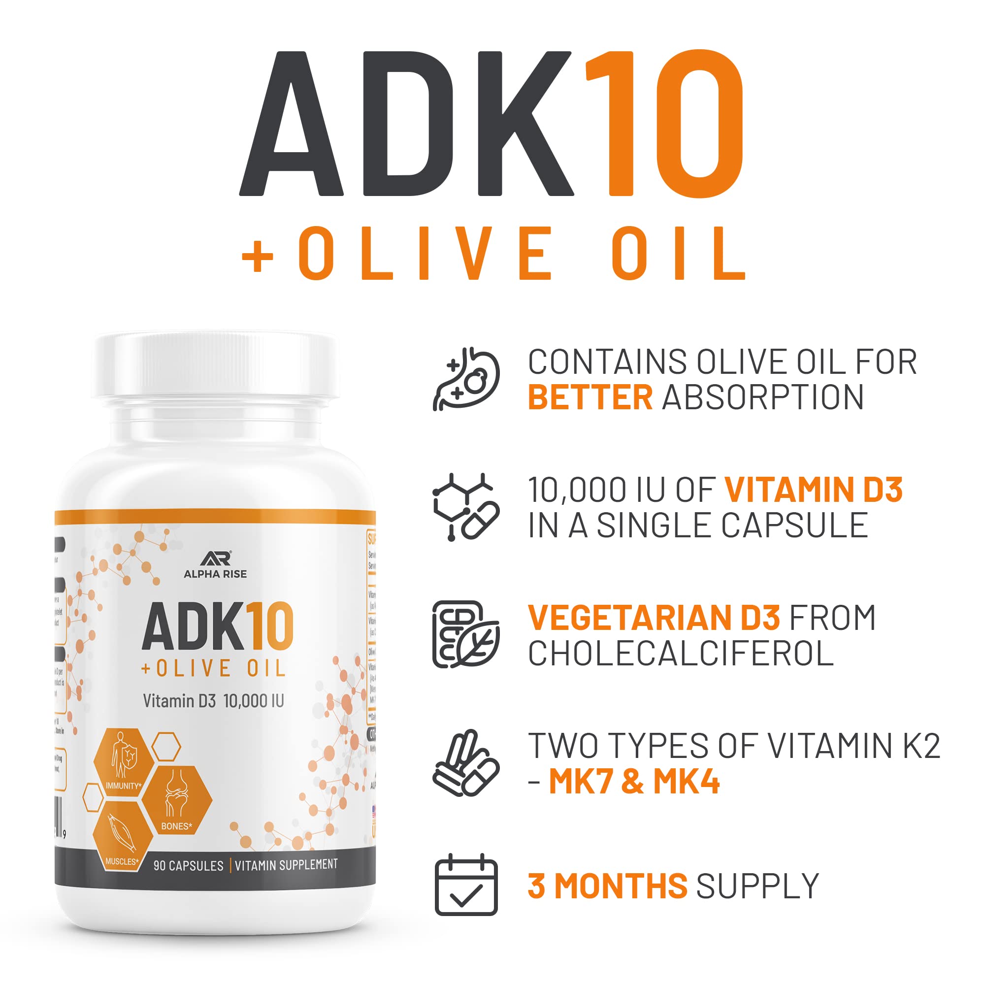 ALPHA RISE ADK10 vitamine A palmitate de rétinyle pour absorption