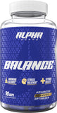 Alpha Supps Alpha Balance: bouteille et capsules, soutien potentiel à l'équilibre hormonal.