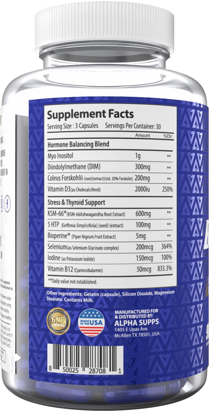 Alpha Supps Alpha Balance: emballage détaillé et étiquette claire pour l’usage quotidien.