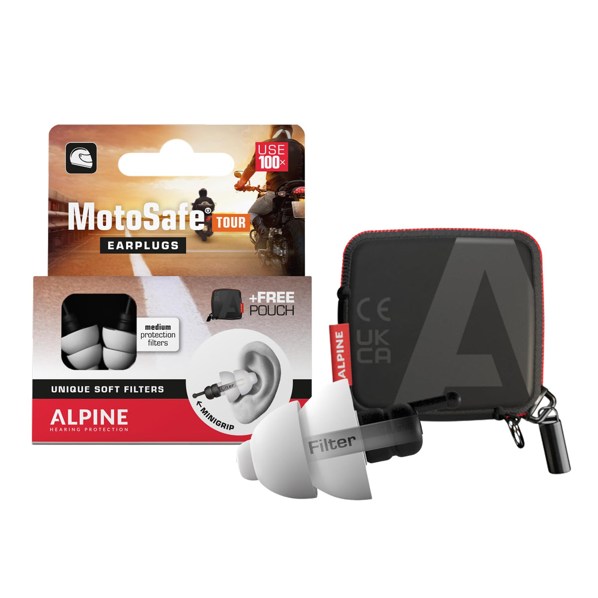 Bouchons MotoSafe Tour d'Alpine : réutilisables et confortables pour protéger les oreilles.