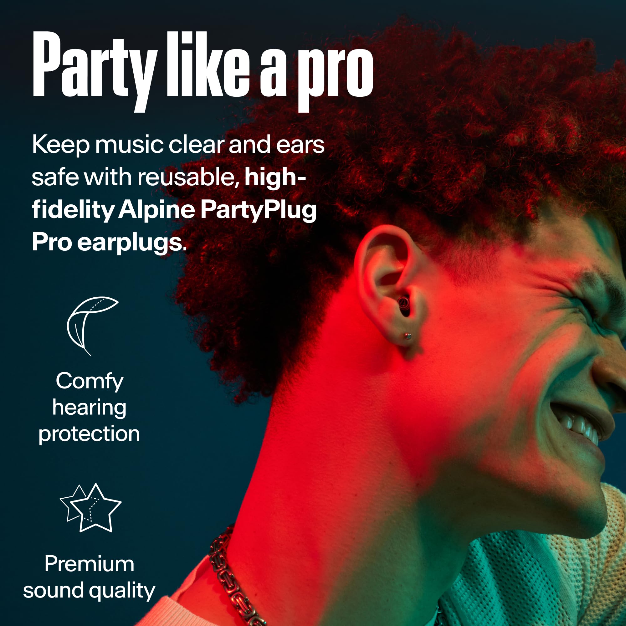 Alpine PartyPlug filtre 21dB qui conserve clarté sonore lors des spectacles.
