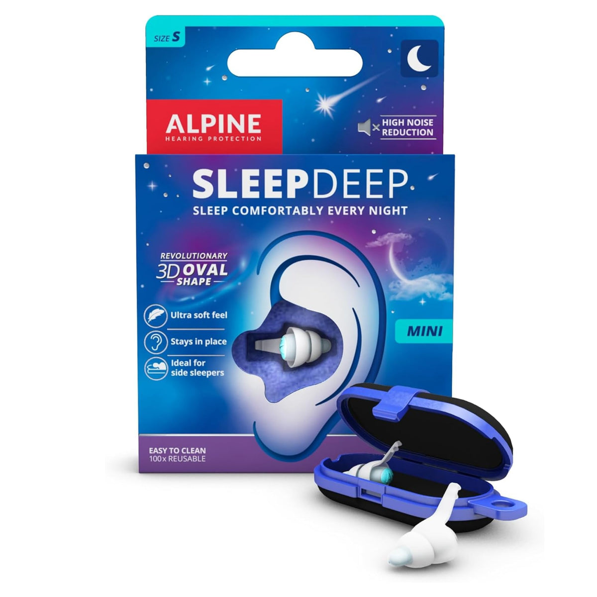 Alpine SleepDeep Mini – forme ovale pour petites oreilles, confort accru et sommeil paisible.