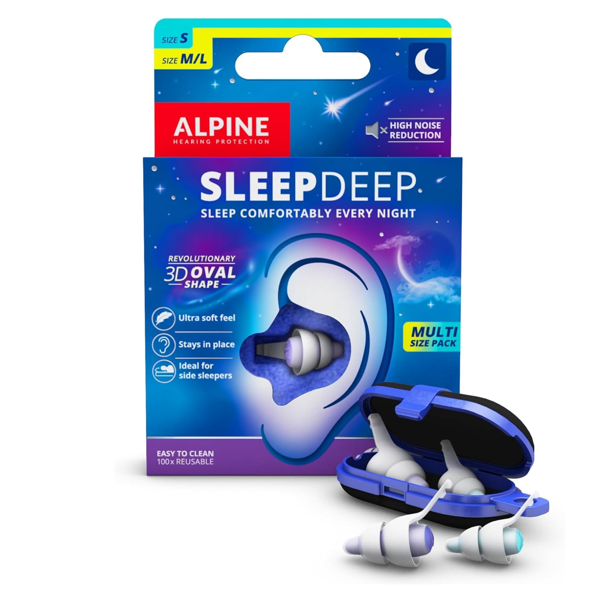 Alpine SleepDeep bouchons d'oreilles, forme ovale 3D pour un confort optimal.