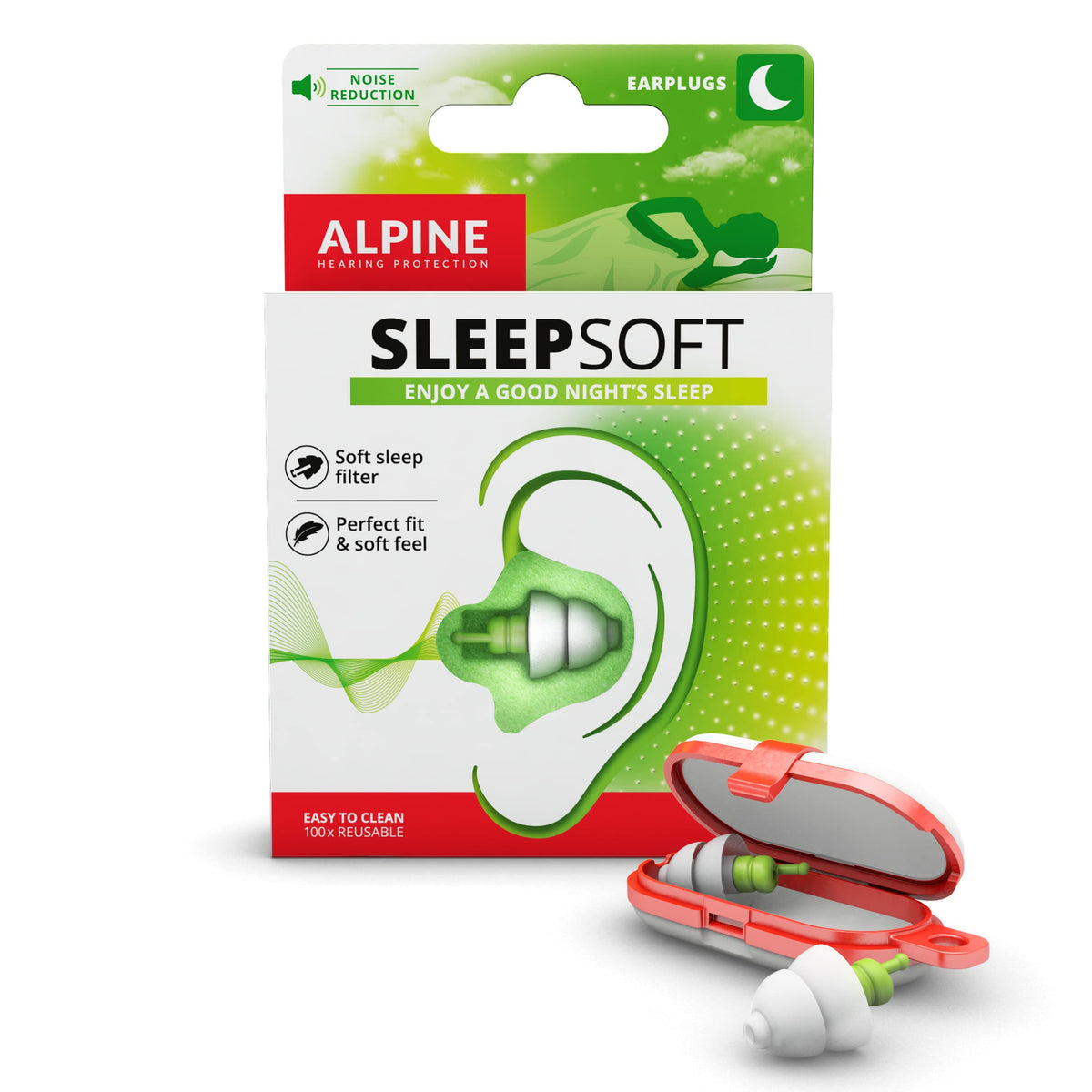 Bouchons Alpine SleepSoft avec filtre doux pour un port confortable et silencieux.