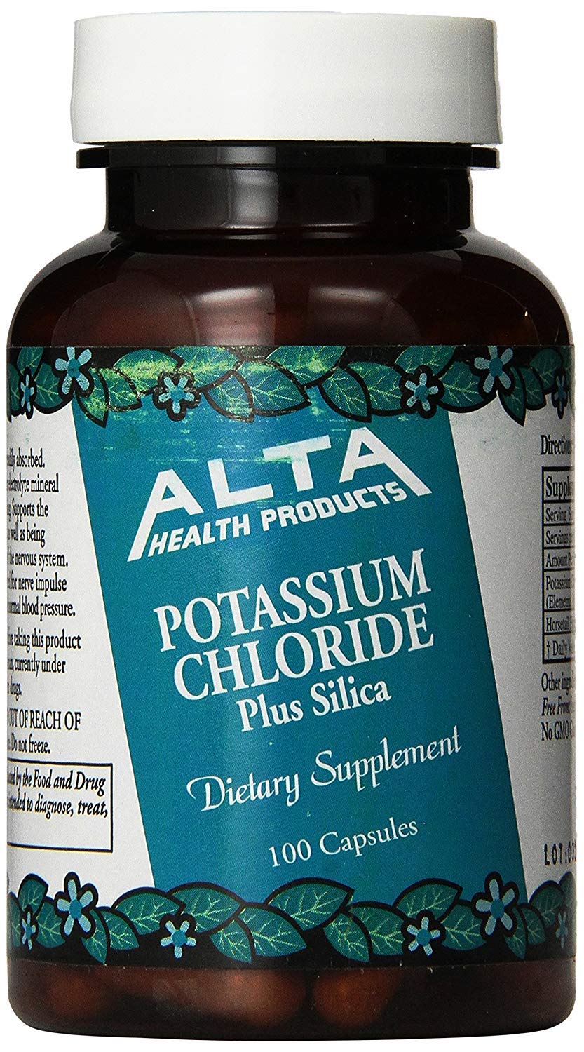 Capsules Alta Health chlorure de potassium et silice en bouteille, soutien potentiel du cœur.