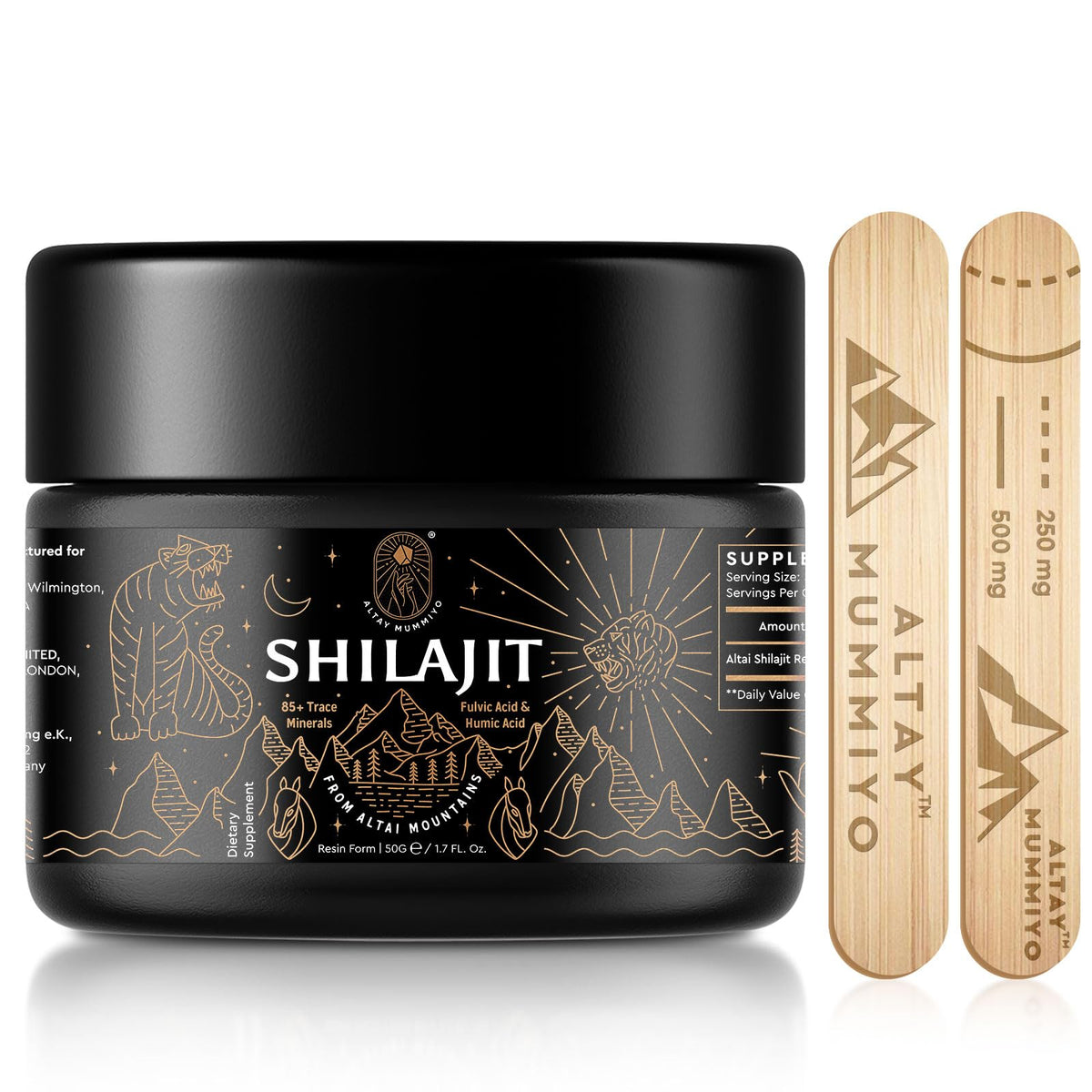 ALTAY MUMMIYO résine Shilajit, bocal en verre sombre préservant pureté et puissance naturelle.