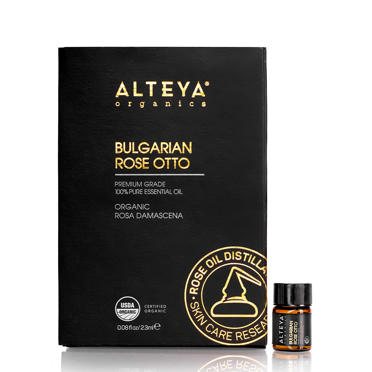 Alteya Organics Rose: flacon d huile essentielle, parfum floral pur pour diffusion douce.