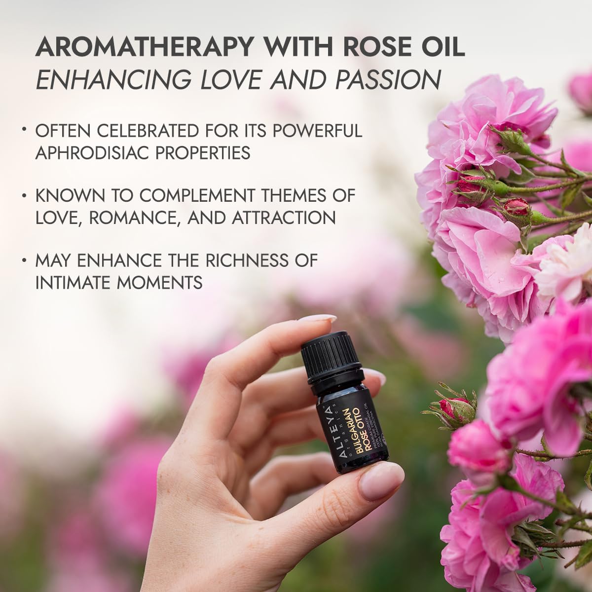 Alteya Organics Rose: bec verseur intégré, dosage précis pour diluer sur peau.